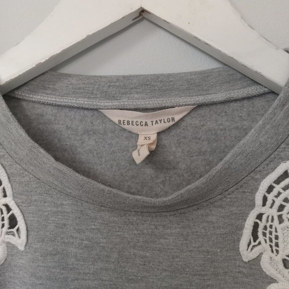 REBECCA TAYLOR (xs) LACE INSET cotton Sweatshirt Heather grey - Picture 4 of 12